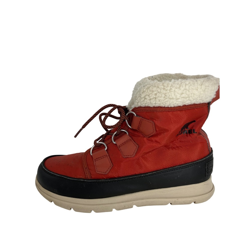 Sorel Explorer Joan Winter Boots Womens 8.5 Red Black Excellent Waterproof Ankle